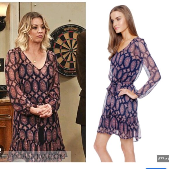 Ella Moss Silk Midi Dress XS Navy Pink Print Belted Ruffle Holiday Boho Chic - Picture 12 of 12